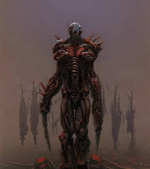 Image similar to a strogg cyborg from quake 2, by beksinski, trending on artstation, 4 k,