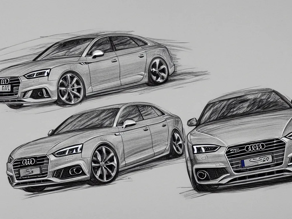 Image similar to a hand - drawn sketch of an audi s 5 sportback.