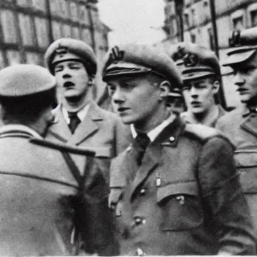 Image similar to rimbaud in ss uniform at the parade of the third reich during the great sweep