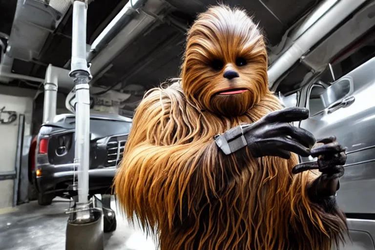 Image similar to Chewbacca stealing catalytic converter