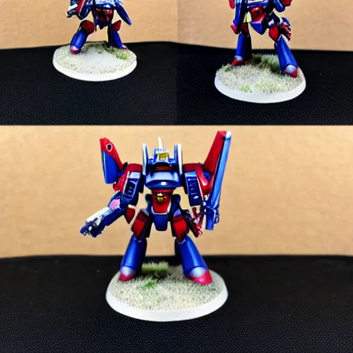 Image similar to Tau Gundam, painted warhammer 40k miniature