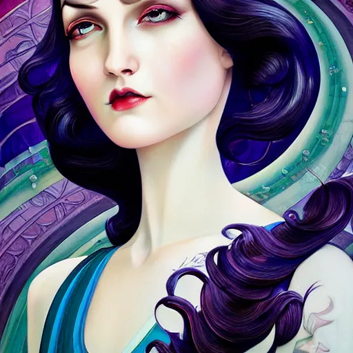 Image similar to an art nouveau, ( streamline moderne ), multi - racial portrait in the style of anna dittmann and charlie bowater and chanthara. very large, clear, expressive, and intelligent eyes. centered, ultrasharp focus, dramatic lighting, photorealistic digital matte painting, intricate symmetrical ultra detailed background.