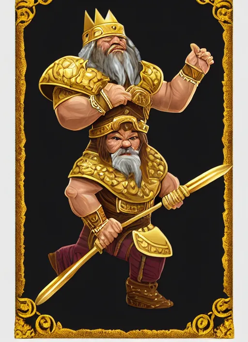 Image similar to dwarf fighter king, gold, exquisite details, white background, by studio muti