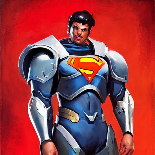 Image similar to greg manchess portrait painting of armored superman as overwatch character, medium shot, asymmetrical, profile picture, organic painting, sunny day, matte painting, bold shapes, hard edges, street art, trending on artstation, by huang guangjian and gil elvgren and sachin teng