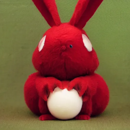 Prompt: an adorable crimson bunny creature