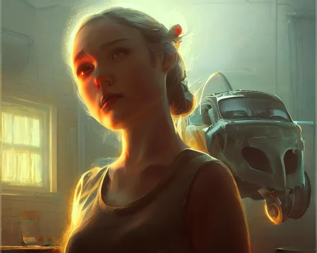 Image similar to awoke to the violent crunch of metal on wood, radiator, sweet smells of antifreeze and gasoline, by wlop, artgerm, greg rutkowski, volumetric lighting, movie poster, pixar