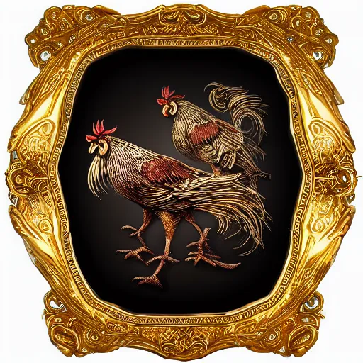 Prompt: fantasy art 4 k photo of roosters in very detailed shiny plate armor engraved in gold ready for battle