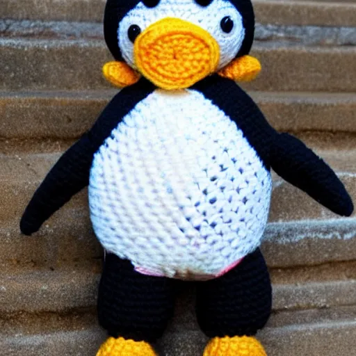 Image similar to crocheted penguin doll,