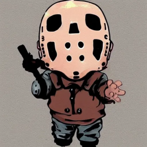 Image similar to a cute baby version of Jason Voorhees