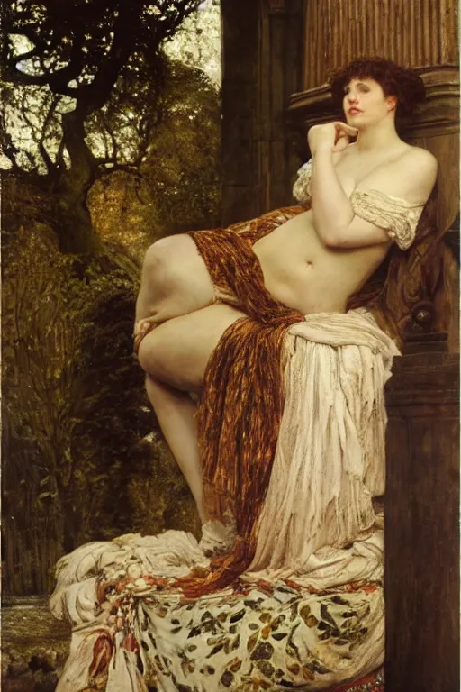 Image similar to a still of ashley graham in a lawrence alma tadema romantic painting