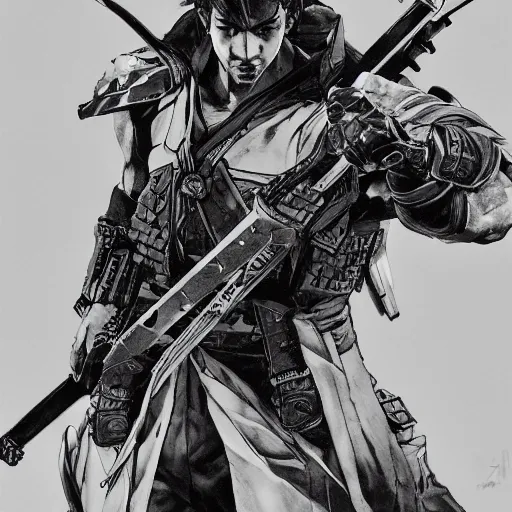 Image similar to portrait of a hero holding his sword in front of his face by yoji shinkawa, high quality, extra details, realism