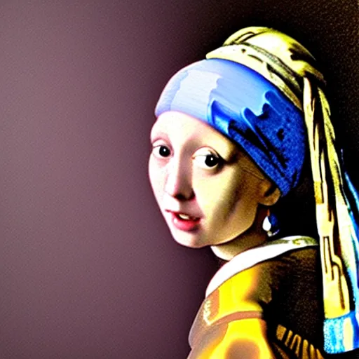 Image similar to painting of the girl with the pearl earring as a teletubbies, in the style of johannes vermeer