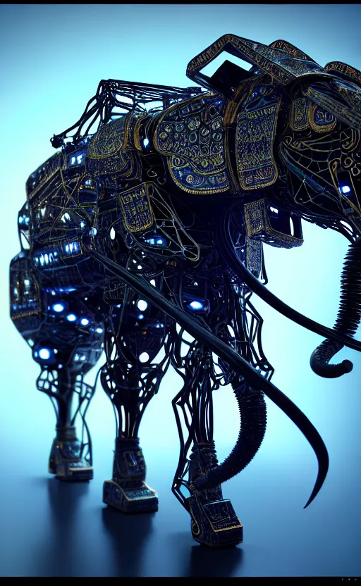 Image similar to hyper realistic and higly detailed photo of a mech elephant. intricate, wiring, electronic componentsss, color diodes. volumetric light. professional digital art, lotr style, extremly detailed, trending on artstation, stuning, octane render, unreal engine 5, 8 k rendering.