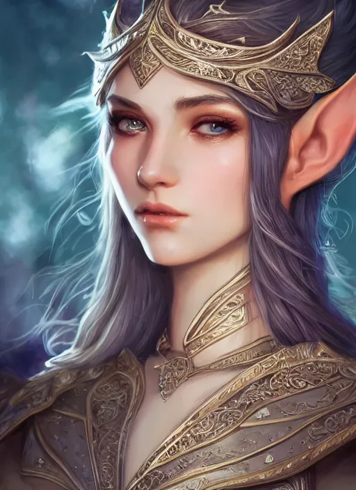 Prompt: up close portrait of a beautiful elf, d & d, face, fantasy, intricate, elegant, highly detailed, digital painting, artstation, concept art, smooth, sharp focus, 4 k uhd, illustration, art by artgerm and mingchen shen, trending on artstation