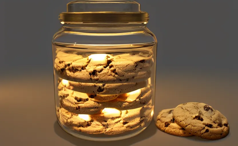 Image similar to a jar with cookies in it, glowing, high detail, unreal engine