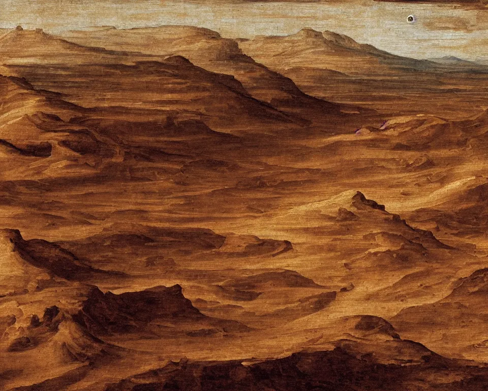Image similar to high renaissance painting of the Vatican on the surface of Mars.