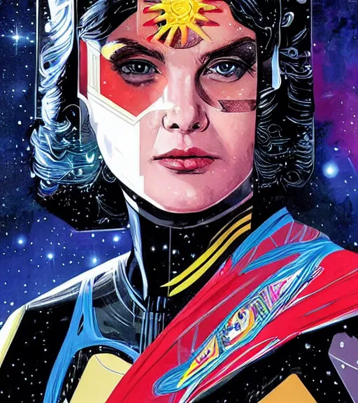 Image similar to portrait of a female space priestess, by DC comics and Sandra Chevrier