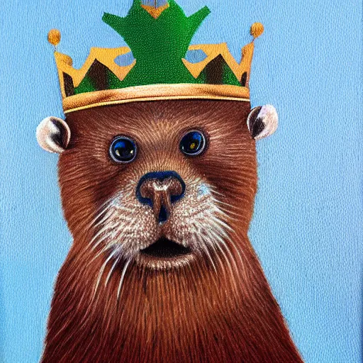 Image similar to oil painting of royal king otter dressed as a king