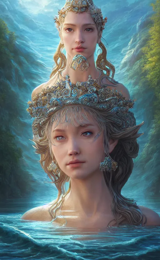 Image similar to the goddess of the lake, highly detailed, d & d, water everwhere fantasy, highly detailed, digital painting, trending on artstation, concept art, sharp focus, global illumination, ray tracing, illustration, art by artgerm and greg rutkowski and fuji choko and viktoria gavrilenko and hoang lap