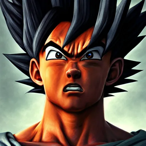 Image similar to beautiful hyperrealistic detailed matte portrait painting of goku, by andreas rocha and john howe, and martin johnson