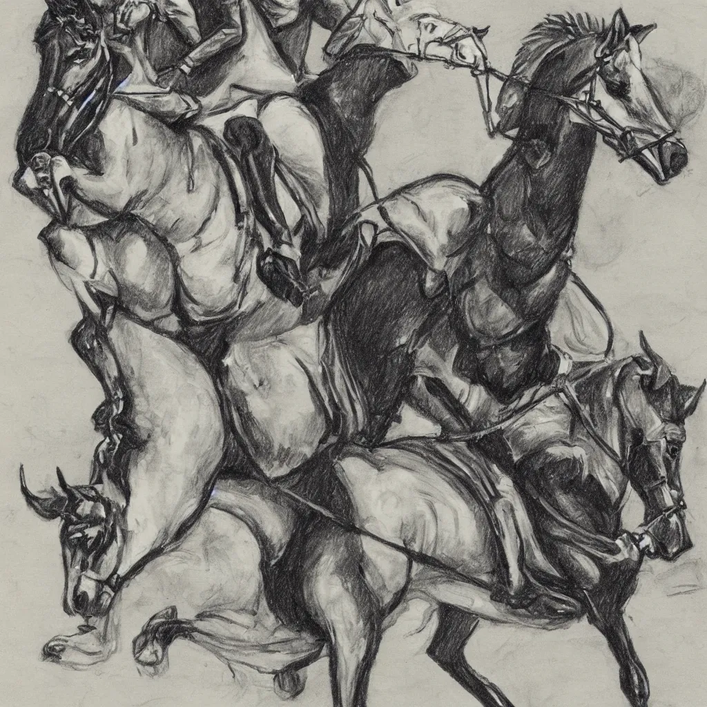 Prompt: sketch of Draco Malfoy riding one black horse, by Mary GrandPré, fairy simple