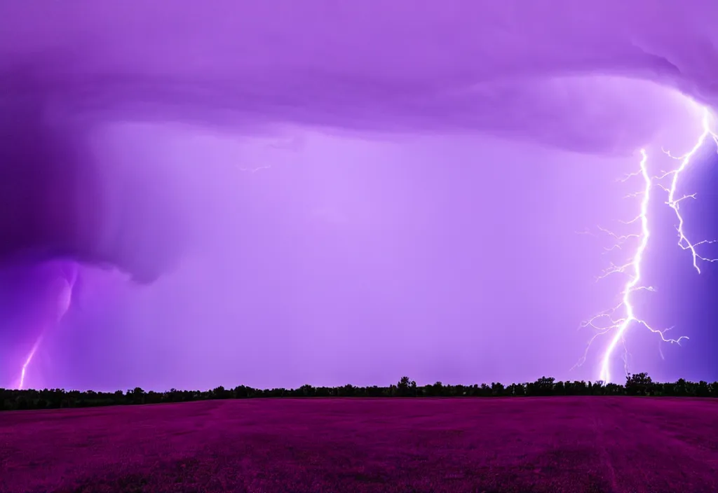 Image similar to purple color lighting storm a tornado on the ground