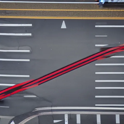 Prompt: drone photo of an intersection of a straight two lane highway over another road in an urban environment in tokyo.