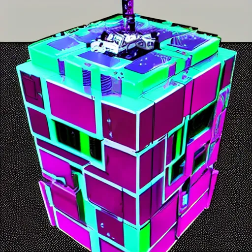 Prompt: synthwave borg cube,