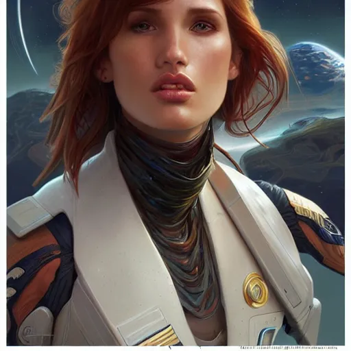 Image similar to ultra realistic illustration, bella thorne starship commander, intricate, elegant, highly detailed, digital painting, artstation, concept art, smooth, sharp focus, illustration, art by artgerm and greg rutkowski and alphonse mucha