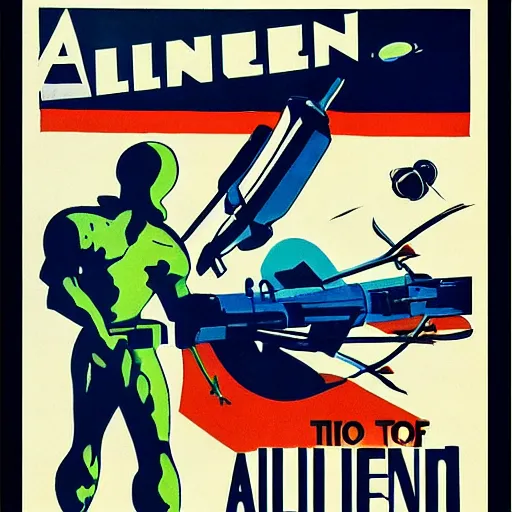 Image similar to a 1930s propaganda poster of an alien war