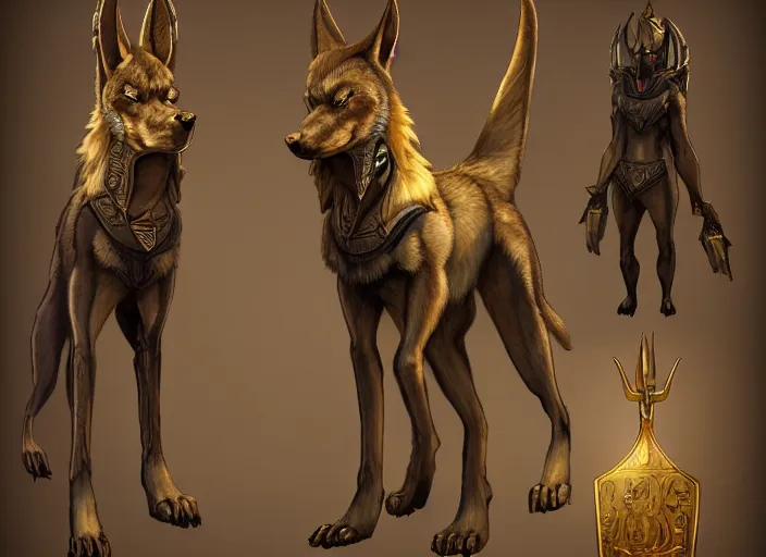 Image similar to award winning concept art fullbody egyptian wolf anubis character design of a egyptian anubis monster wolf. egyptian wolf deviantart adoptable, deviantart species style of maple story and rossdraws, artgerm, studio lighting by jessica rossier and brian froud, traditional, artstationhd artstation, disney, hq textures