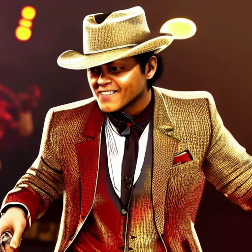 Image similar to Bruno Mars in red dead redemption 2 4k detail