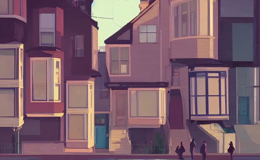 Prompt: a front view san francisco neighborhood illustration by atey ghailan, trending on artstation