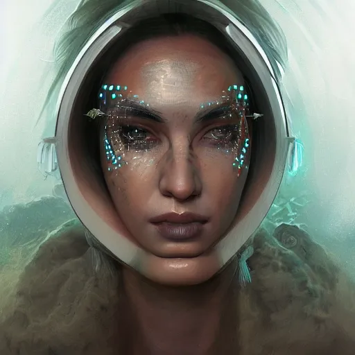 Prompt: detailed portrait of a futuristic sci - fi shaman in a natural scene. beautiful lighting. trending on artstation.