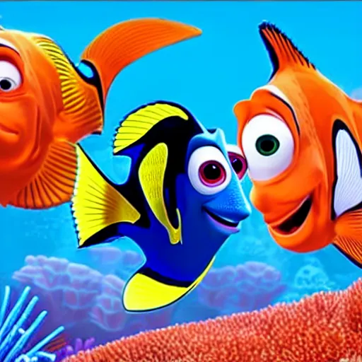 Image similar to cartoon dory and Nemo playing a game together