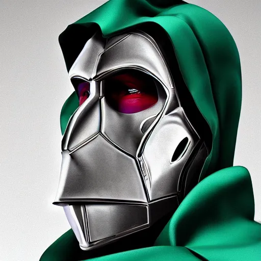 Image similar to photorealistic portrait doctor doom, vogue photography, colourful, depth of field