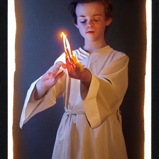 Prompt: a handsome young light sorcerer casting a healing spell, photorealistic 35mm