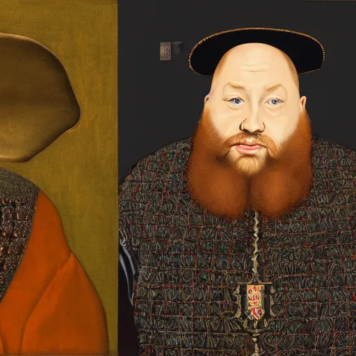 Image similar to action bronson, portrait, action bronson as king henry viii, painting