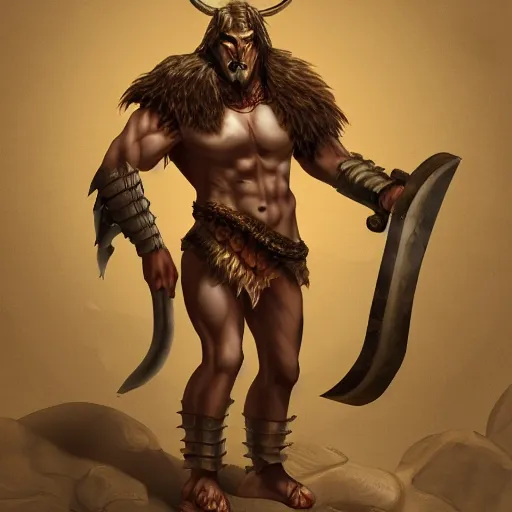 Prompt: reonan the minotaur zealot barbarian of the god of death, fantasy, d & d, trending on artstation