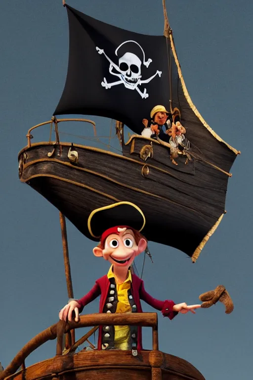 Image similar to the blackboard pirate on his old pirate ship with a black pirate flag. pixar disney 4 k 3 d render funny animation movie oscar winning trending on artstation and behance. ratatouille style.