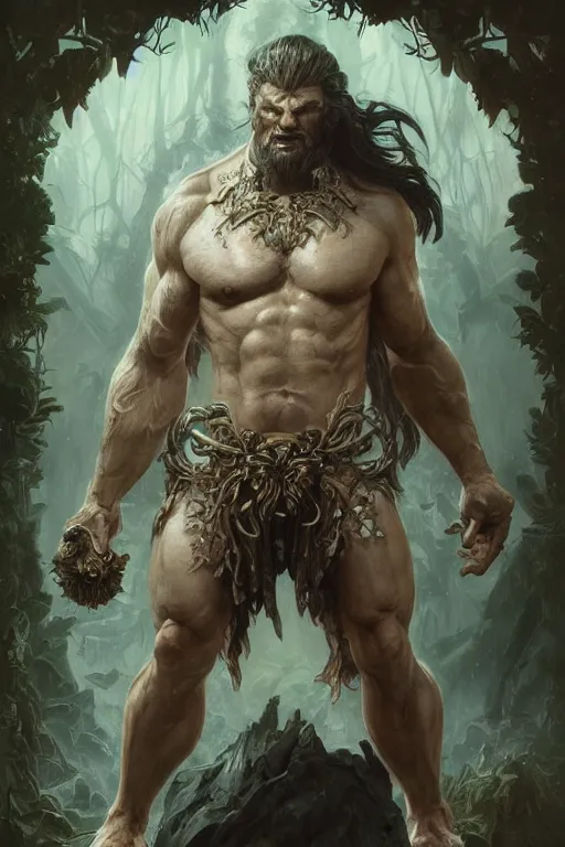 Prompt: portrait of auronplay as a hulking herculean demon, forest, godlike, full body, fantasy, intricate, elegant, highly detailed, digital painting, artstation, concept art, sharp focus, illustration, art by artgerm and greg rutkowski and alphonse mucha