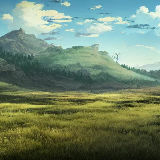 Prompt: concept art painting of a marsh on top of a mountain plateau with forest below, realistic, detailed, cel shaded, in the style of makoto shinkai and greg rutkowski and james gurney
