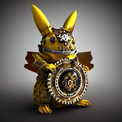 Image similar to A steampunk pikachu made from ornate engraved full plate armor and gears, macro shot by Justin Gerard, unreal engine, physically based rendering