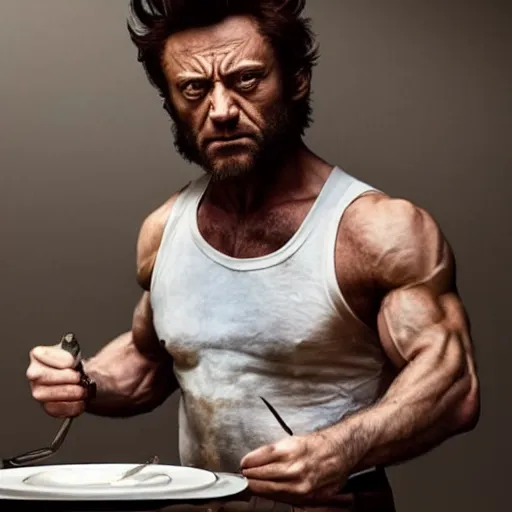 Prompt: real photo of wolverine doing coffee late art hart