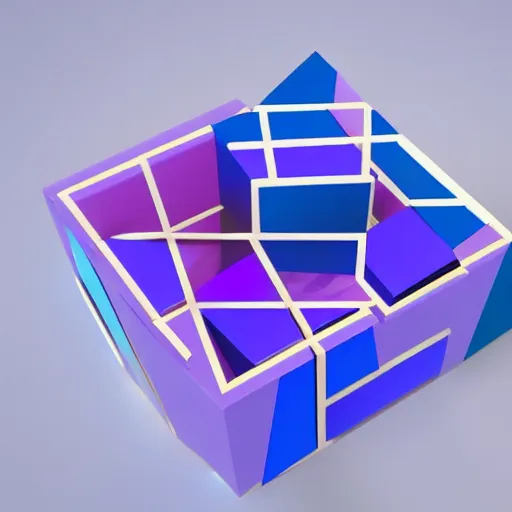 Image similar to a painting of a blue and purple abstract scene, a cubist painting by erno rubik, trending on behance, crystal cubism, isometric, rendered in cinema 4 d, behance hd