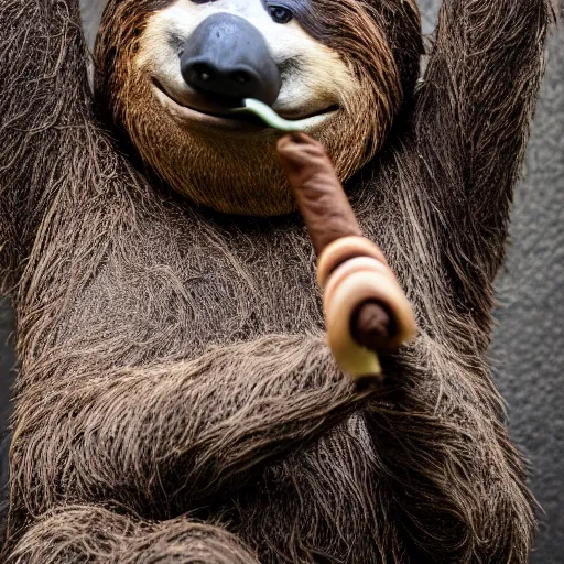 Image similar to Anthropomorphic sloth smoking a cigar, XF IQ4, f/1.4, ISO 200, 1/160s, 8K, RAW, unedited, symmetrical balance, in-frame