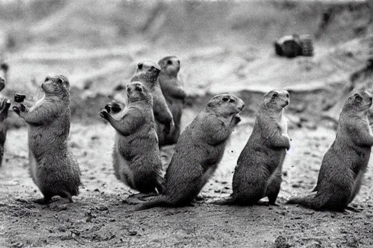 Image similar to obese prairie dog soldiers in ww 2