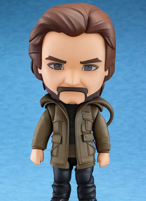 Image similar to kurt russell, a nendoroid of kurt russell figurine, arctic parka, flame thrower, john carpenters the thing, realistic face, detailed product photo