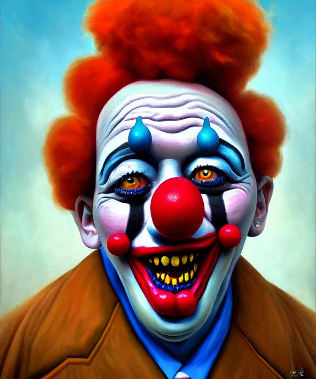 Image similar to a portrait painting of a clown, polycount, surrealism, surrealist, lovecraftian, cosmic horror, high detail