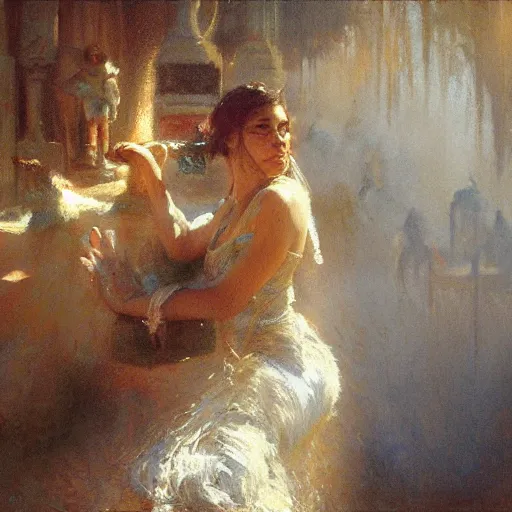 Prompt: the human enemy, painting by Gaston Bussiere, Craig Mullins